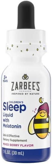 Zarbee's Kids Sleep Supplement Liquid with 1mg Melatonin; Drug-Free & Effective; Easy to Take Natural Berry Flavor for Children Ages 3 and Up; 1 Fl Oz Bottles, Pack of 2