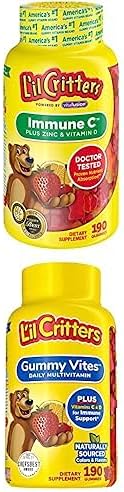 Bundle of Lil Critters Kids Immune C Gummy Supplement 190 Count (95-190 Day Supply) + Lil Critters Gummy Vites Daily Kids Multivitamins Fruit Flavored Gummy , 95-190 Day Supply, 190-count