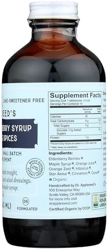 Dr. Appleseed's Organic Elderberry Syrup Max Strength 28,000mg Kids + Adults Daily Immune Supplement Doctor- Formulated Science-Backed Pure Vegan 48 Day Supply – 8 Fl Oz