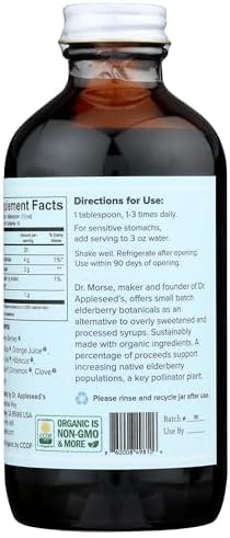 Dr. Appleseed's Organic Elderberry Syrup Max Strength 28,000mg Kids + Adults Daily Immune Supplement Doctor- Formulated Science-Backed Pure Vegan 48 Day Supply – 8 Fl Oz