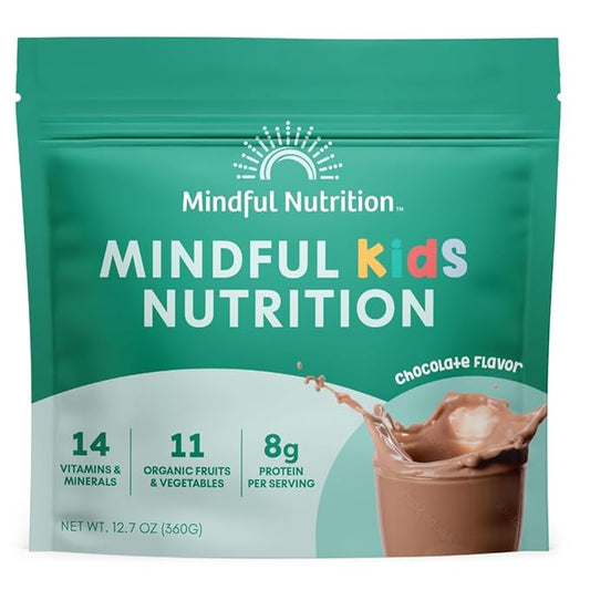 Kids Protein Powder Shake Mix, Organic Fruit and Vegetable Green Superfoods, Vitamins, Minerals, Healthy Chocolate Milk Snack for Toddlers, Kids, Teens and Adults 12.7oz