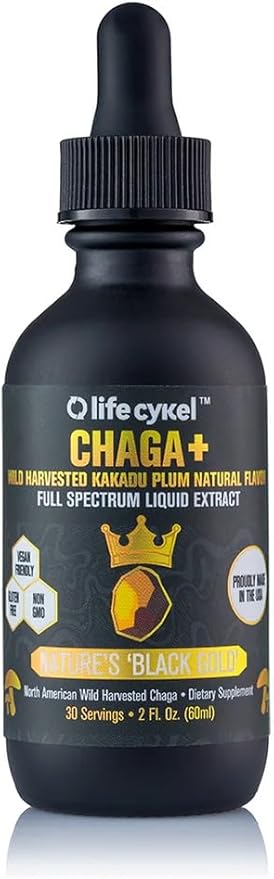 Lifecykel - Organic Chaga Mushroom Extract with Kakadu Plum - Double Extracted Mushroom Tincture - Non-GMO Immune Support Supplement for Adults and Kids - 2 Fl Oz