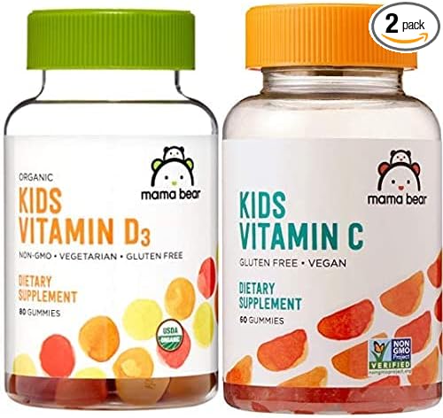 Amazon Brand - Mama Bear Kids Vitamin D3, 25 mcg (1000 IU) per Serving, 80 Gummies & Vitamin C, 125 mg Vitamin C per Serving, 60 Gummies (Shipped Separately)