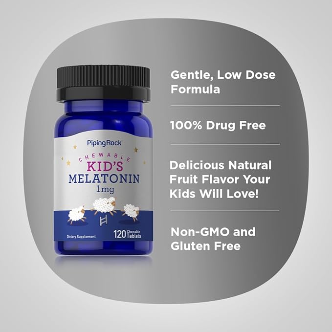 Piping Rock Kids Melatonin 1mg | 120 Chewable Tablets | Childrens Supplement | Non-GMO, Gluten Free