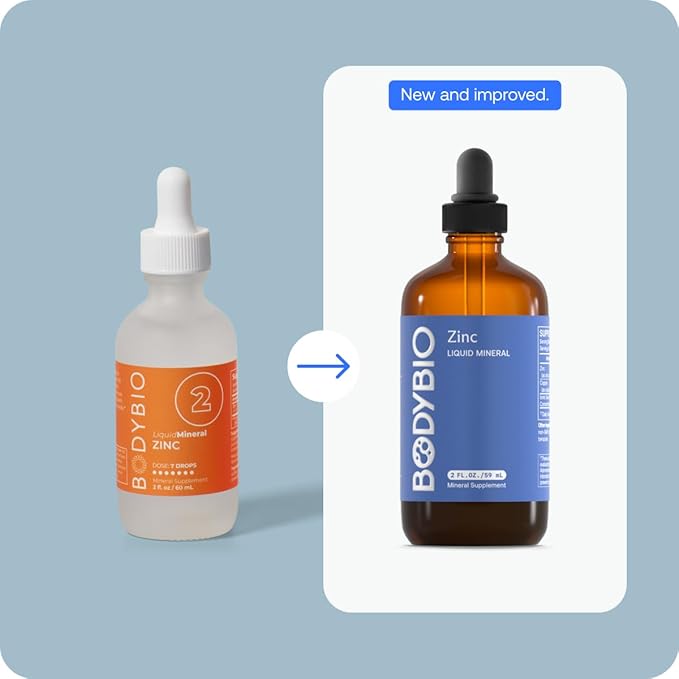 BodyBio Ionic Liquid Zinc Drops 2 oz | Immune Health & Cell Repair | Antioxidant | Ultimate Absorption | No Additives | Concentrated Liquid Zinc Supplement for Adults & Kids
