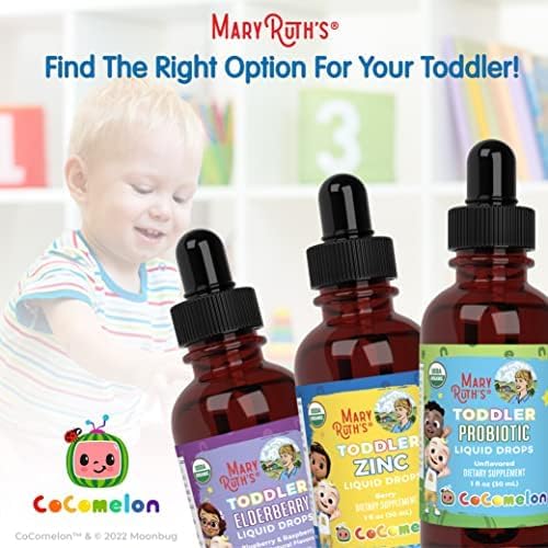 MaryRuth Organics Cocomelon Toddler Probiotic Liquid Drops | Kids Probiotics for Ages 1-3 | 5 Probiotic Strains | 150 Billion CFU Per Serving | USDA Organic | Sugar Free | Gluten Free | 1 Fl Oz