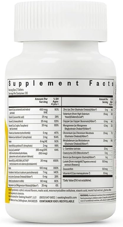 Seeking Health Kids Multivitamin Chewable, Formulated for Children’s Health, with L-5-MTHF L-Methylfolate, B12, Riboflavin, Vitamin A, Vegetarian (60 Chewable Tablets)*