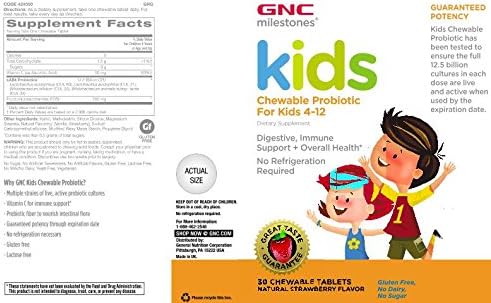 GNC Milestones Kids Chewable Probiotic for Kids 4-12, 30 Chewable Tablets, Supports Digestive and Immune System