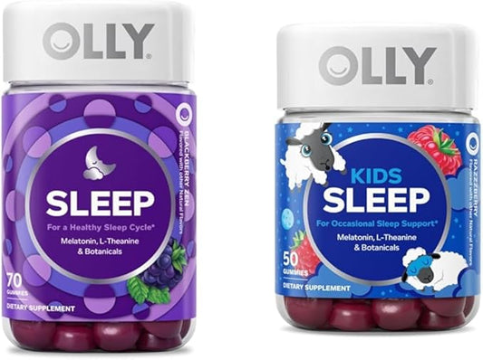 OLLY Sleep & Kids Sleep Gummies, Melatonin, L-Theanine & Botanicals, Adult 70 Count & Child 50 Count