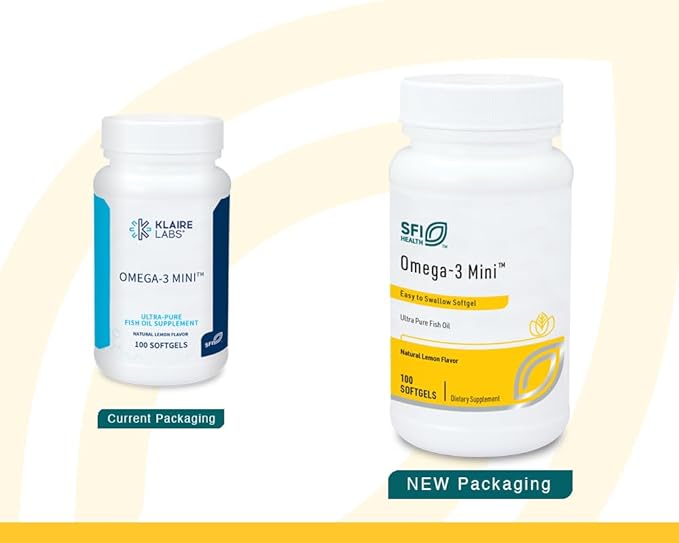 Klaire Labs Omega-3 Mini - Ultra Pure, Easy to Swallow Fish Oil Gels for Kids & Adults 150 Milligrams EPA / 100 Milligrams DHA Omega 3 Fatty Acids, Lemon Flavor for No Fishy Burps (100 Softgels)