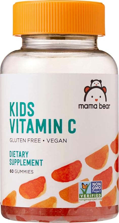 Amazon Brand - Mama Bear Vegan Probiotic, 60 Gummies, 1 Billion CFU per Gummy & Mama Bear Vegan Kids Vitamin C, 60 Gummies, 125 mg Vitamin C per Gummy