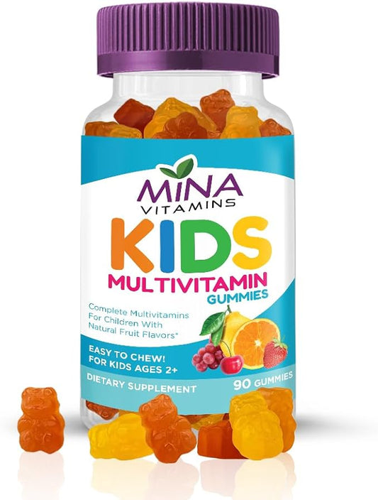 Halal Vitamins Kids Formula Multivitamin Gummies by Mina Vitamins: Vitamin A, C, D, E, B6, B12 - Great Tasting Natural Fruit Flavors - Made in USA, Halal Vitamins (90 Count)