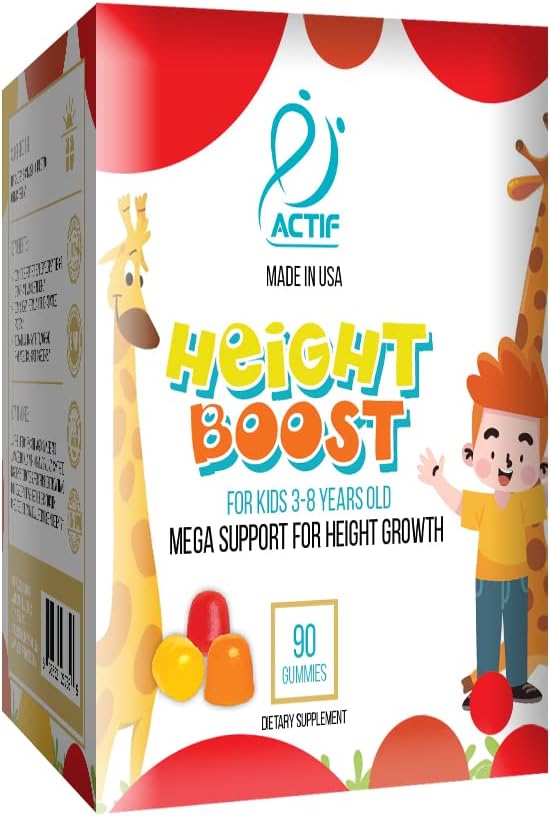 Actif Height Boost Mega Support for Kids 3-8 Years Old, Height Growth with 10+ Factors, 60 Gummies, Strawberry Flavor, Get Tall Fast Formula