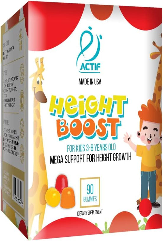 Actif Height Boost Mega Support for Kids 3-8 Years Old, Height Growth with 10+ Factors, 60 Gummies, Strawberry Flavor, Get Tall Fast Formula