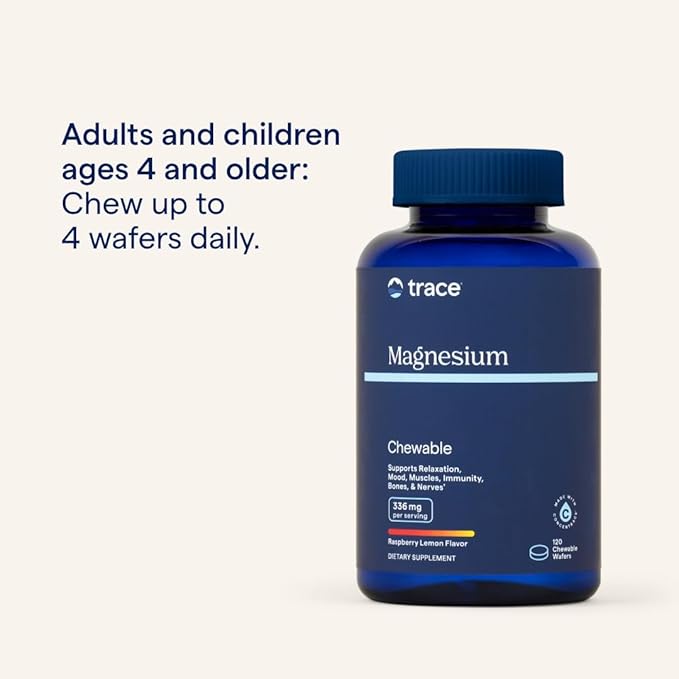Trace Minerals | Magnesium Chewable Supplement for Adults and Kids | from Magnesium Glycinate and Citrate | Sugar Free | Raspberry Lemon | 120 ct, 30 Servings
