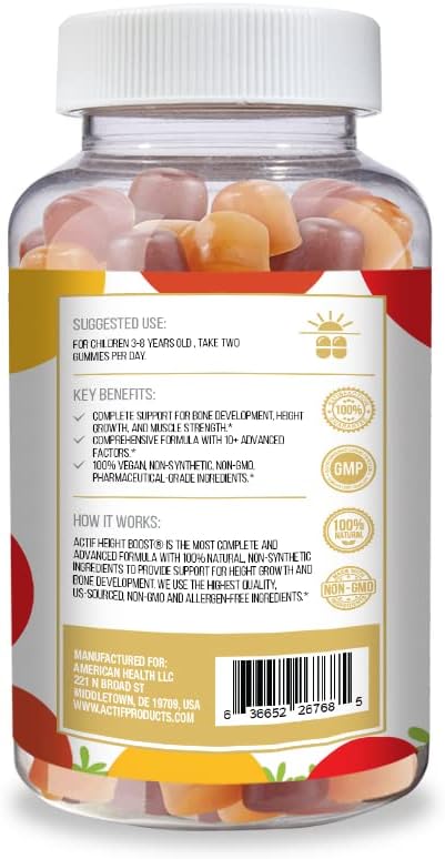 Actif Height Boost Mega Support for Kids 3-8 Years Old, Height Growth with 10+ Factors, 60 Gummies, Strawberry Flavor, Get Tall Fast Formula