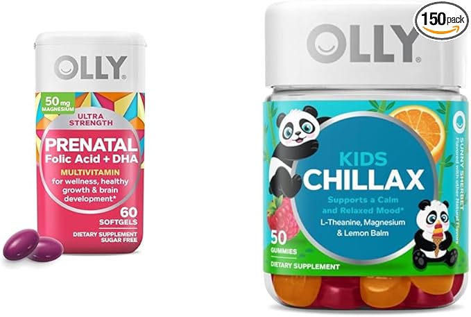 OLLY Prenatal Multivitamin Softgels and Kids Calming Gummies Bundle (60+50 Count)