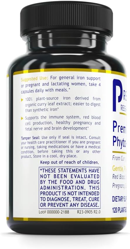 Premier Research Labs Phyto-Iron - Plant Based Iron for Men & Women for Blood Support, Curry Leaves Supplement, Iron Supplements, Non-Heme Iron, 18mg Iron Per Serving - 120 Vegetarian Capsules