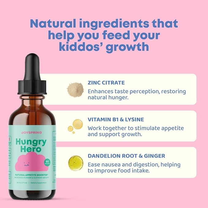 JoySpring Appetite Booster for Kids | Natural Weight Gain with L-Lysine & B Vitamins | Toddler Appetite Booster | Supports Healthy Growth & Development | 2oz Liquid