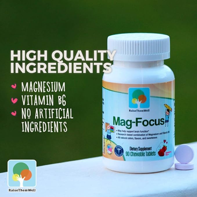 Mag Focus | Maganesium Citrate & B-6 for Kids| Natural Strawberry Flavored Magnesium Focus Supplements and Great Tasting Chewable Multivitamin for Kids Bundle