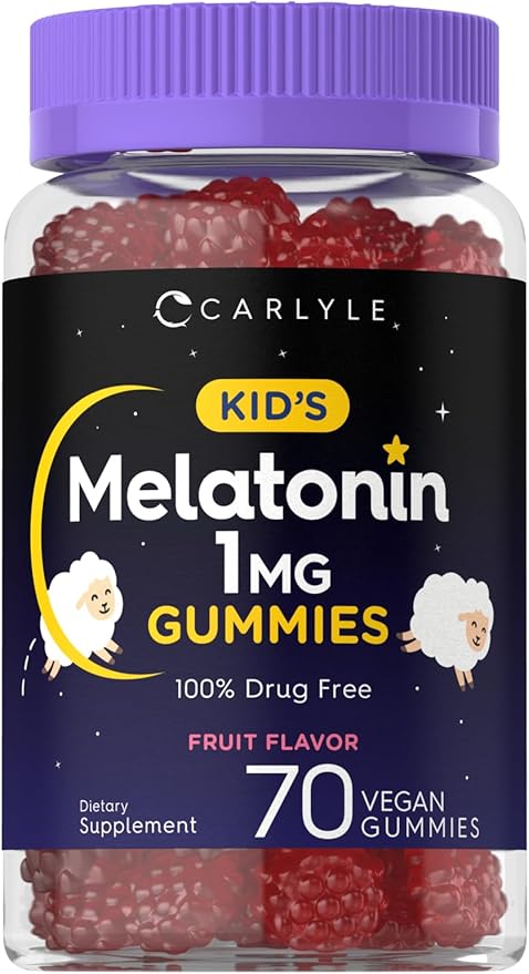 Carlyle Kids Melatonin Gummies | 1 mg 70 Count | Fruit Flavor Gummy | Vegan, Non-GMO, Gluten Free