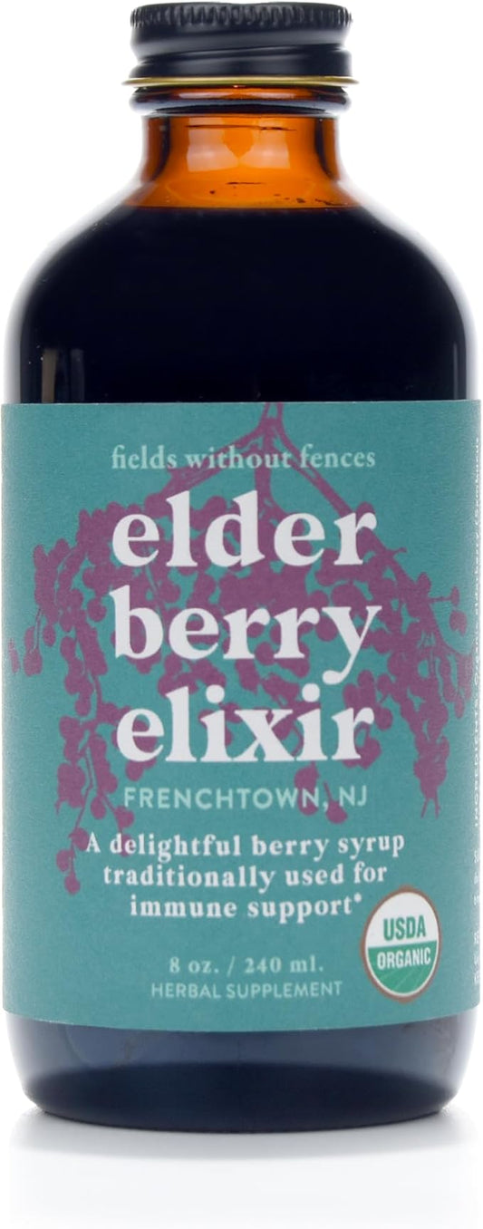 Elderberry Elixir – Immune Support for Adults & Kids – Certified Organic, Farm-Fresh Elderberry Syrup – Made in The USA (8 oz)