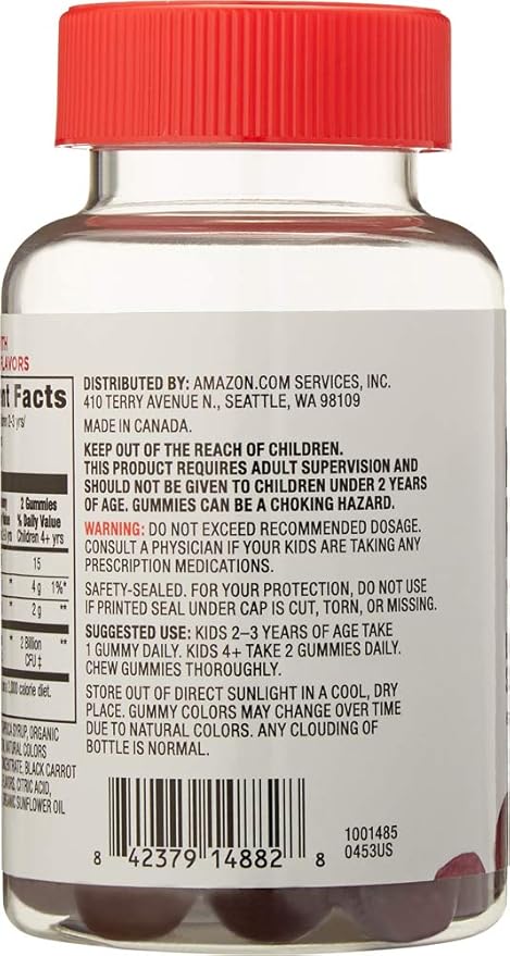 Amazon Brand - Mama Bear Vegan Probiotic, 60 Gummies, 1 Billion CFU per Gummy & Mama Bear Vegan Kids Vitamin C, 60 Gummies, 125 mg Vitamin C per Gummy