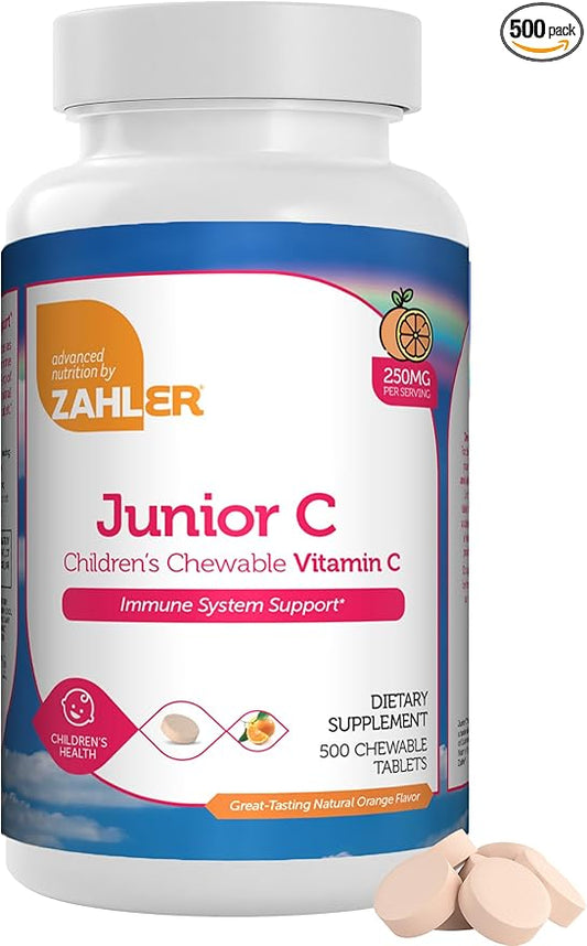 Zahler Junior C Advanced Chewable Vitamin C for Kids - Immune Support Kids Vitamins in Delicious Orange Flavor - Kosher Kids Vitamin C for Immunity - Vitamin C Chewable Antioxidant - (500 Count)