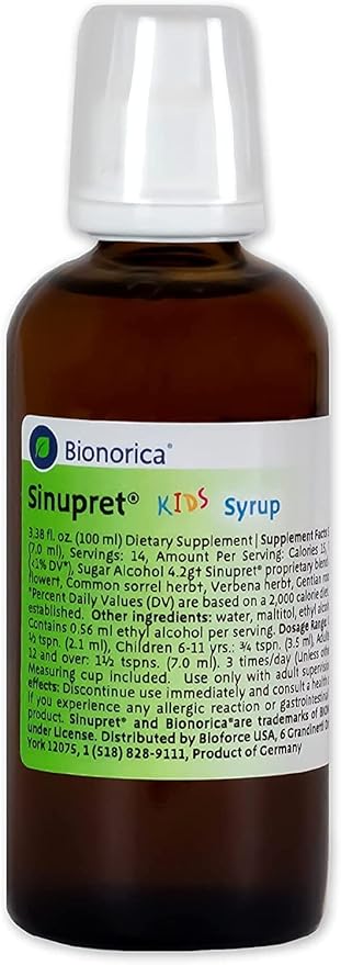Sinupret Kids Sinus & Immune Syrup Respiratory & Immunity Boost Natural, Fast Acting Herbal Support with Verbena & Elder Flower - Cherry Flavor - 3.38 oz