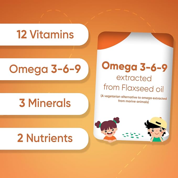 Kids Multivitamin Gummies with Omega 3 6 9-120 Gummies (60 Servings) - Essential Kids Vitamin A, C, D & B12, Minerals & Nutrients - Natural Raspberry & Orange Flavor - Third-Party Tested