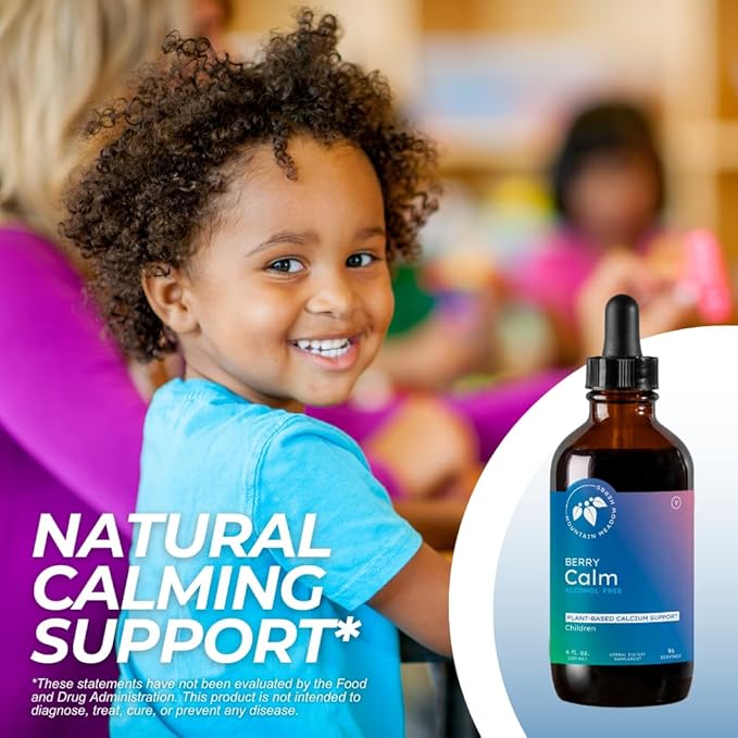 Mountain Meadow Herbs Berry Calm for Kids | Great Tasting Herbal Calcium Supplement for Strong Bones & Teeth | Improves Focus and Relaxation | 4 Oz