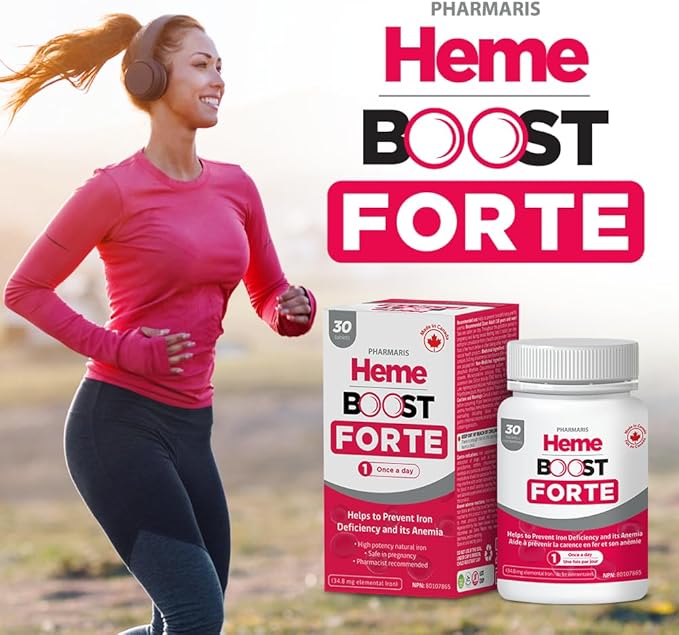 Hemeboost Forte 34.8 mg (696 mg Heme Iron) I 30 Tablets I High Potency Natural Iron Supplement I High Absorption & Gentle on Stomach I Iron Pills for Adults & Safe for Use in Pregnancy
