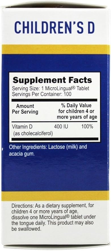 Superior Source Children's Vitamin D3 400 IU - Teeth, Bone & Immune Support Supplement for Kids - Non-GMO - 100 MicroLingual Dissolvable Tablets