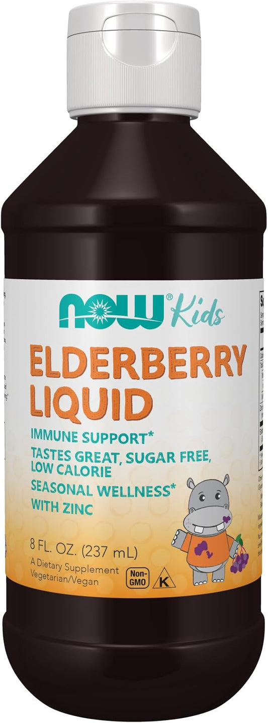 NOW Supplements, Liquid Elderberry for Kids with Zinc and Astragalus, Immune Support*, 8-Ounce, packaging may vary