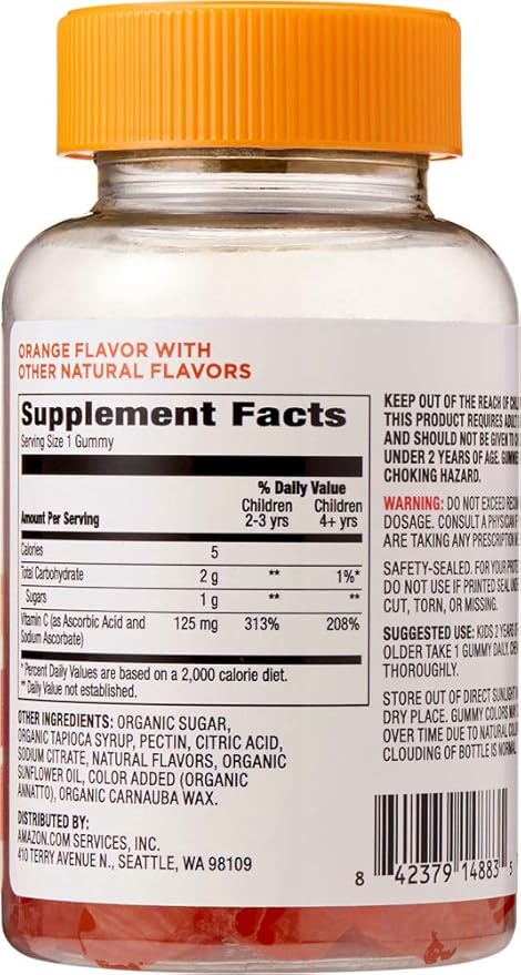 Amazon Brand - Mama Bear Vegan Probiotic, 60 Gummies, 1 Billion CFU per Gummy & Mama Bear Vegan Kids Vitamin C, 60 Gummies, 125 mg Vitamin C per Gummy