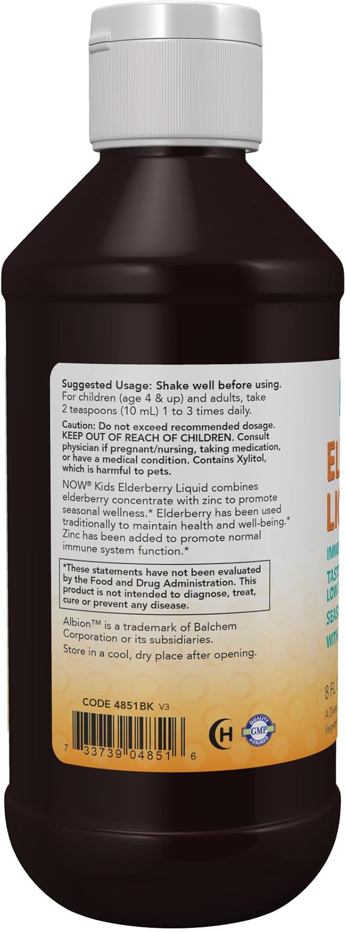NOW Supplements, Liquid Elderberry for Kids with Zinc and Astragalus, Immune Support*, 8-Ounce, packaging may vary