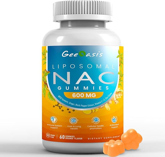 Liposomal NAC Gummies 600mg, N-Acetyl Cysteine Supplement for Kids & Adults, with Turmeric, Ginger, Black Pepper, Immune, Liver & Lung Support, Antioxidant, Sugar-Free Pineapple Flavor, 60 Counts