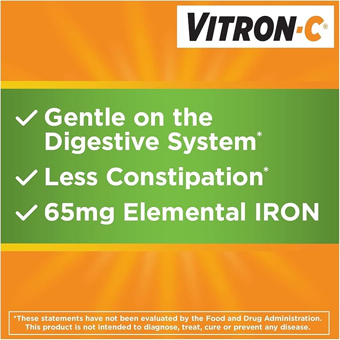 Vitron-C High Potency Iron Dietary Supplement Plus Vitamin C, 60 Coated Tablets (Pack of 3)