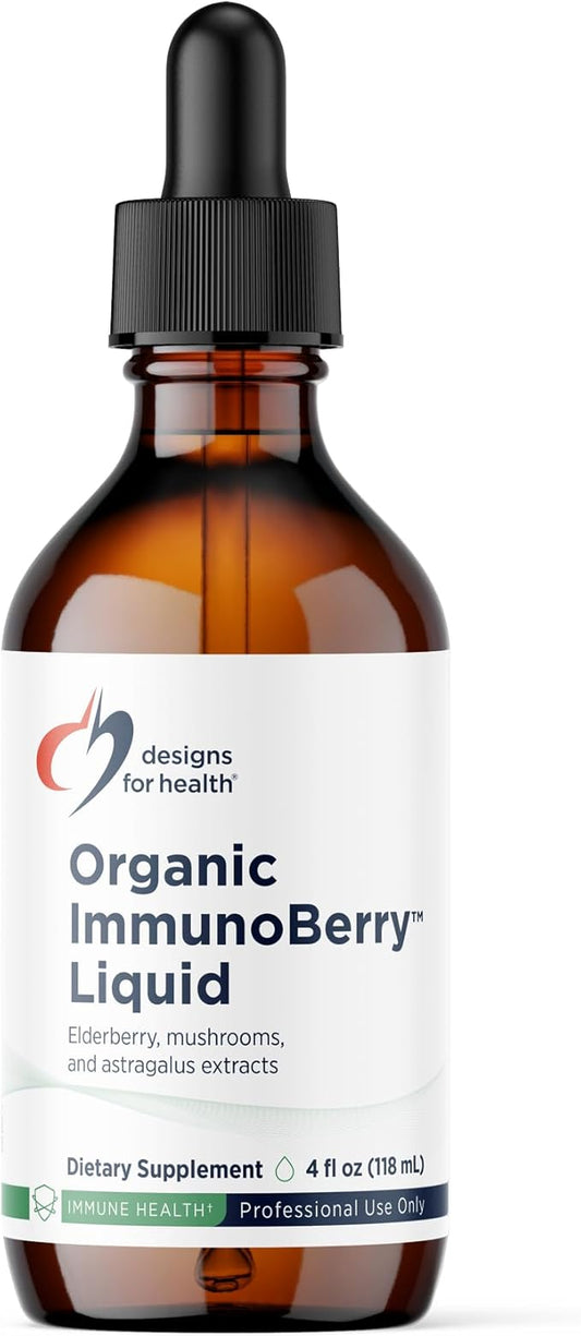 Designs for Health Elderberry Syrup with Wild Cherry Bark - Organic ImmunoBerry Liquid - Astragalus, Shiitake + Maitake Mushroom - Immune Support Supplement for Adults + Kids (118 Servings / 4oz)