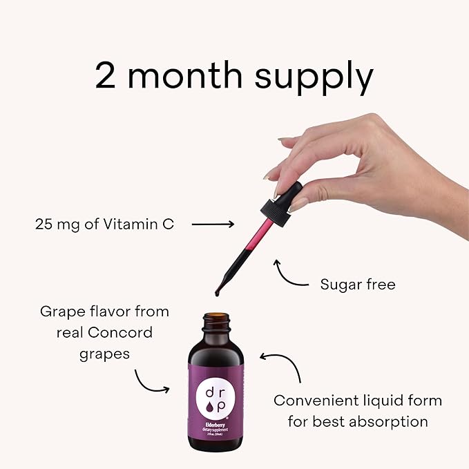 Elderberry Liquid Drops with Vitamin C - Organic, Immune Support for Adults and Kids - Gluten-Free, Vegan, No Artificial Preservatives - 2 Month Supply by Drop Supplements