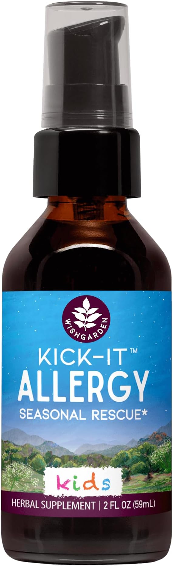 WishGarden Herbs Kick-It Allergy for Kids - Plant-Based Non-Drowsy Herbal Allergy Supplement with Nettle Leaf, Echinacea & Yerba Santa, Supports Healthy Histamine Response to Seasonal Irritants, 2oz