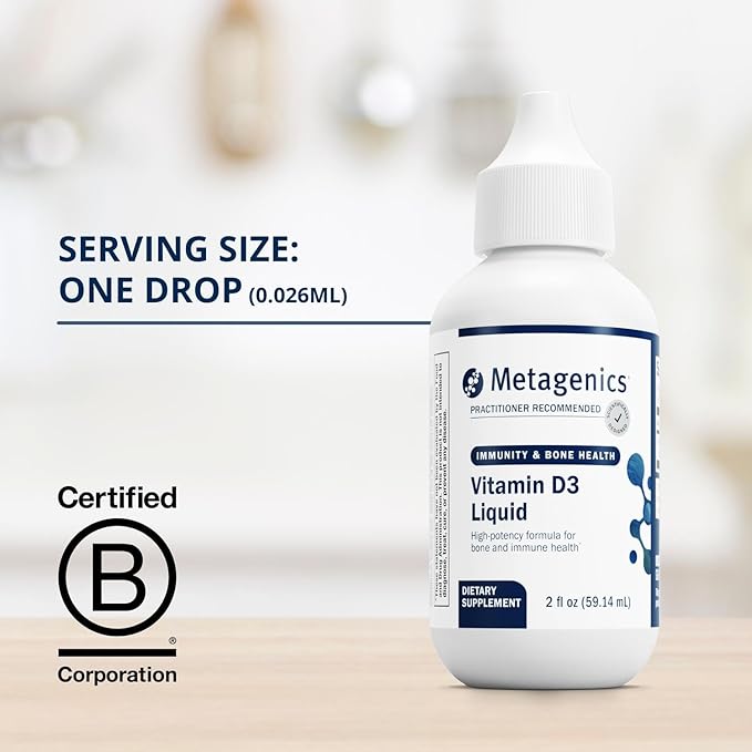 Metagenics Vitamin D3 Liquid - 2 fl oz - Liquid Vitamin D3 - Bone Health & Immune Support* - Suitable for Kids - 2,275 Servings