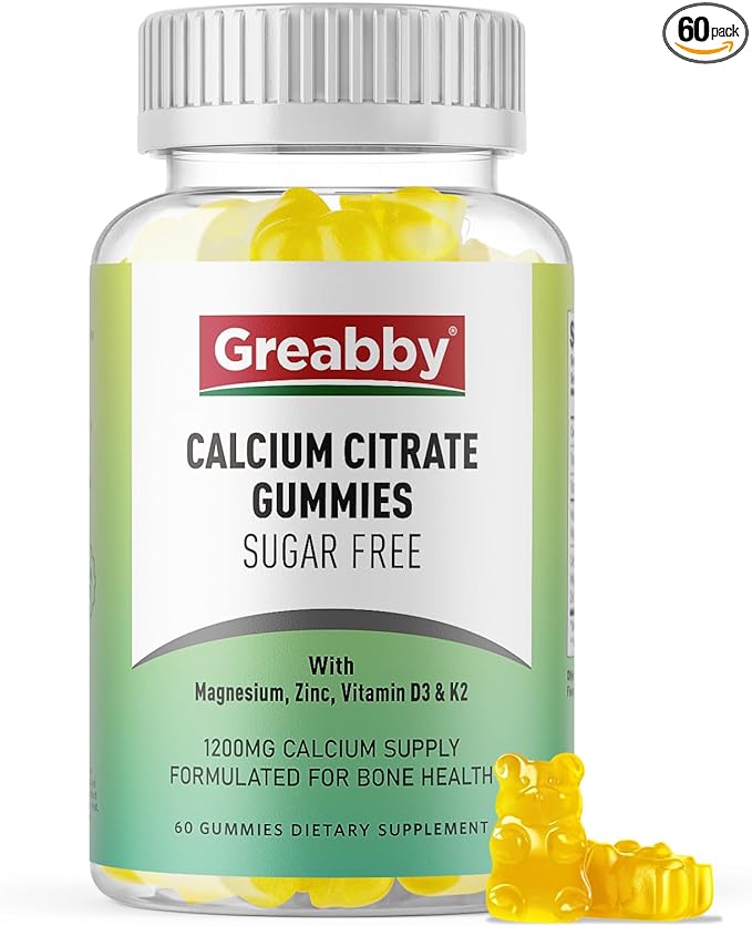 Calcium Citrate Gummies 1200 mg for Kids & Adults, Sugar Free, with Vitamin D3, K2, Magnesium, Zinc, Bone Support for Women & Elders, Natural Pineapple Flavor, 60 Gummies