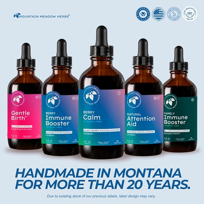 Mountain Meadow Herbs Berry Calm for Kids | Great Tasting Herbal Calcium Supplement for Strong Bones & Teeth | Improves Focus and Relaxation | 4 Oz