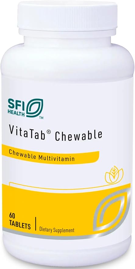 Klaire Labs VitaTab Chewable - Multivitamin & Multimineral with 24 Vital Nutrients for Kids & Adults, Natural Cherry-Orange Flavor, No Artificial Colors, Flavors, or Preservatives (60 Tablets)
