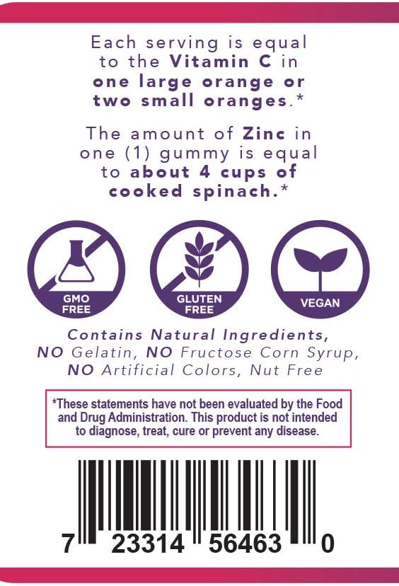 Kids Natural Elderberry Immunity Support Gummies with Vitamin C & Zinc, Gluten Free, Vegetarian, 60 Gummies