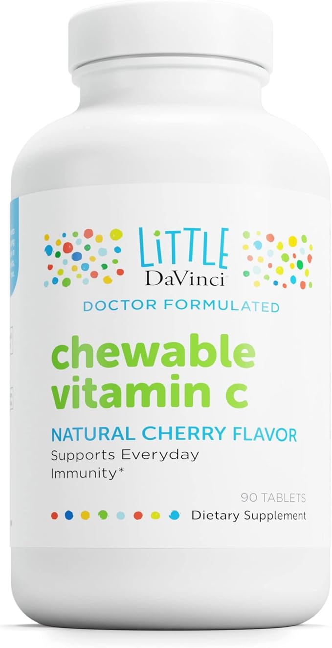 DAVINCI Labs Chewable Vitamin C - Kids Vitamin C Supplement to Support The Immune System, Healthy Skin and Overall Wellness - with Pectin, Rose HIPS and More - Cherry Flavor - 90 Chewable Tablets