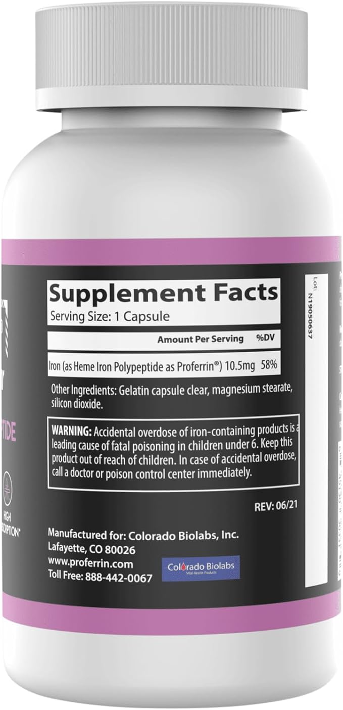Proferrin Clear Heme Iron Supplement, 90 Capsules- Superior Absorption, Easy on The Gut, Natural, Made in The US