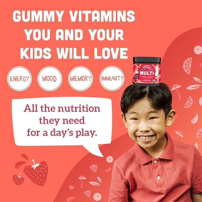 Llama Naturals Adults and Kids Vitamin D3 Raspberry, 60 Ct and Multivitamin Gummies Strawberry, 90 Ct