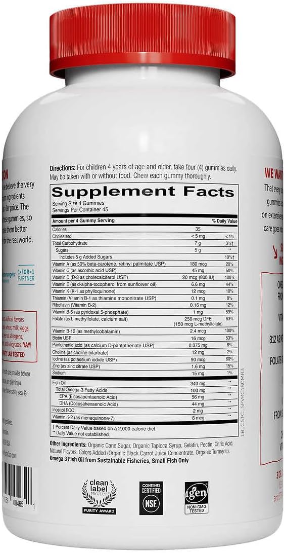 Smarty Pant Kids Complete Multivitamin, 180 Gummies Bundle, Multivitamin Plus Omega 3, Vitamin D3 and Vitamin B12, 45 Days Supply